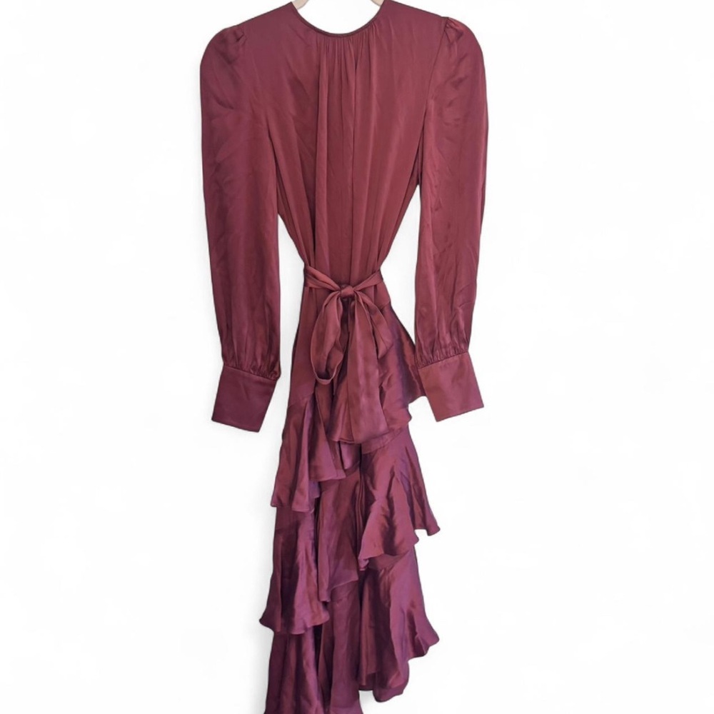 Zimmermann Rust/Rose Silk Asymmetrical Ruffle Midi/Maxi Dress